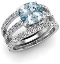 Jewels by Parijaat 2.50 Cttw Round Cut Created Blue Aquamarine and White Diamond Prong Set Wedding Bridal Ring Set with Band In 14K White Gold Over 925 Sterling Silver