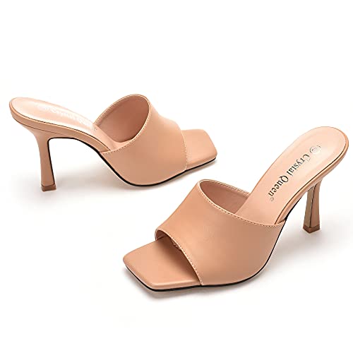 Women's Square Open Toe Heeled Sandals Slippers White Stiletto Heels Sandals Fashion Casual Peep Toe Slippers Slip On Mule Slide Sandal3