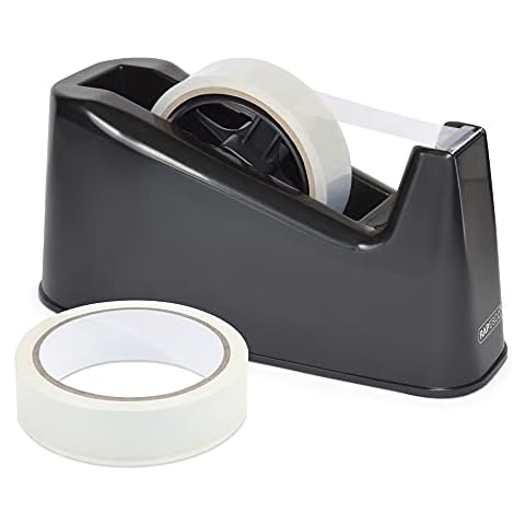 Rapesco 1540 500 Heavy Duty Tape Dispenser with 2 Tape Rolls, Black Cover