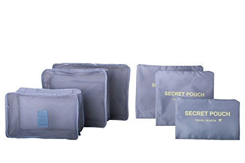 Image of 6 Sets Travel Organizers Packing Cubes Luggage Organizers Compression Pouches (Gray, Polyester)