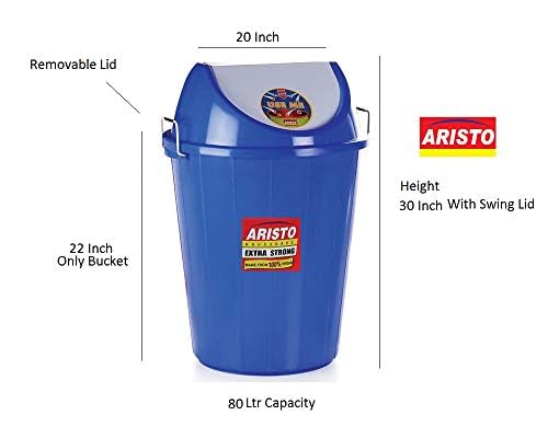 Image of ARISTO Swing Lid Garbage Waste Dustbin with Metal Side Handle 80 ltr BLUE /BLUE (COMBO)