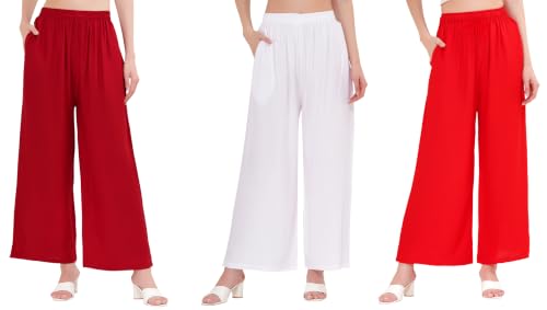 Image of Buy That Trendz Palazzo Pants for Women Rayon Elasticated Regular Fit Flared Wide Leg M to 6XL Pack of 3
