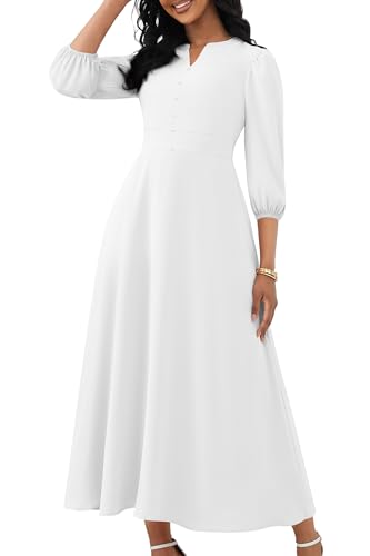 Image of FANDEE Maxi Dress for Women Casual 3 /4 Sleeve V Neck Semi Formal Fit and Flare Dress Classy High Waist Wedding Guest Dresses