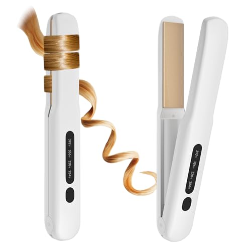 Cordless Hair Straightener and Curler 2 in 1, Titanium Flat Iron with Fast Heating, 4 Adjustable Temperature, Rechargeable Straightener for All Hair Types, Portable Styler for Travel (White)