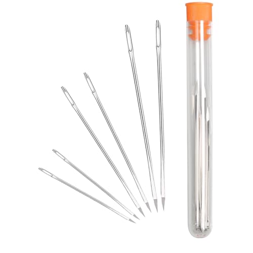 Hekisn Professional Large-Eye Leather Stitching Needle with 3 Different Sizes for Leather Projects with Storage Container (6 Pieces)