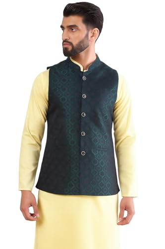 Image of Amazon Brand - Tavasya Mens Woven Design Mandarin Collar Nehru Jackets | Sleeveless Jacket | Ethnic Wear