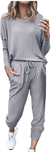 Dam Loungewear Sportdräkt Set Joggingsdräkt Dam Fritidsoverall Dam Träningsoverall Set 2-delad Långärmad Byxa Kostym Lös Träningsdräkt För Löpning Yoga Gym(Light gray,S)