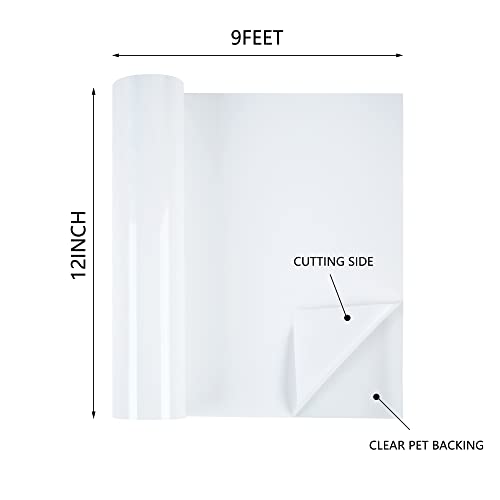 Image of HTVVETUR HTV Vinyl Rolls Heat Transfer Vinyl - 12 inch x 9ft White HTV Vinyl for Shirts, Iron on Vinyl for Cameo - Easy to Cut & Weed for Heat Vinyl Design (01 K1 White-9ft)