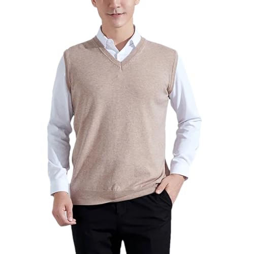Men’S Loose Fit V-Neck Knitted Sweater Vest Soft Cashmere Wool Blend Casual Solid Color Pullover Tank Top