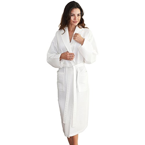 Linum Home Textiles 100% Turkish Cotton Unisex Waffle Weave Bathrobe, White, Large/XL3