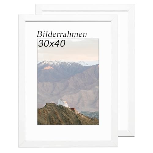 RUN HELIX Bilderrahmen 30x40 Weiss 2er Set rahmen 30x40 cm mit bruchsicherem Acrylglas und Passepartout - Leichtgewicht 30x40 cm bilderrahmen für Poster Bilder Diplome - Wand Dekoration
