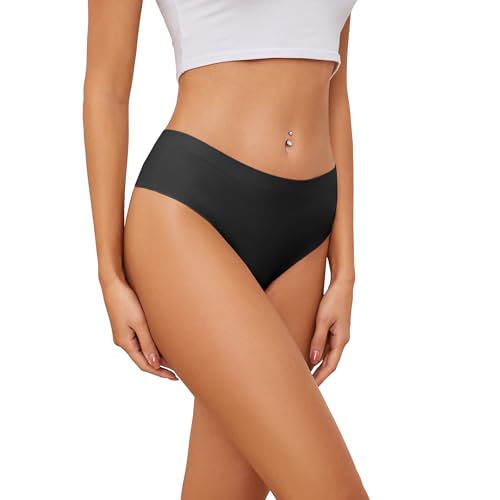 Image of voenxe Seamless Women Underwear Thongs,High Waisted Cut No Show Ladies Panties,Breathable Comfortable Briefs Undies,5-Pack Black, X-Large