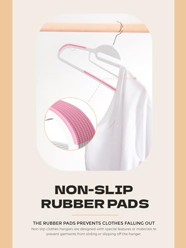 Image of HOUSE DAY Pink Plastic Hangers 50 Pack, Slim Space Saving, Non Slip Hangers with Rubber Pads, Sturdy Coat Hanger for Closet, S-Shaped Clothes Hanger for Shirt, Suit, Pant, Skirt | Space saving closet organizer, heavy duty S-shape, rubber grip pads help keep shirts, suits, coats, pants, skirts in place