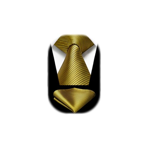 Image of HISDERN Stripe Tie Mens Ties with Pocket Square Set Classic 3.4'' Silk Formal Necktie Handkerchief for Business Wedding