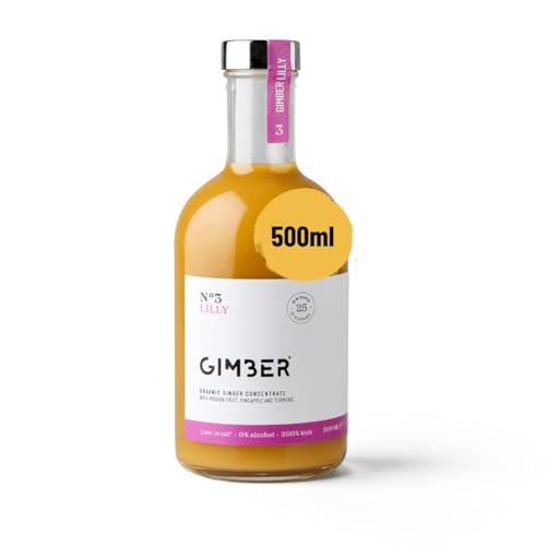 Gimber Concentrado de jengibre orgánico Sweet Lilly 500 ml | Bebida orgánica sin alcohol de una mezcla de jengibre, fruta de la pasión, piña y cúrcuma | Esencia de jengibre ecológica premium