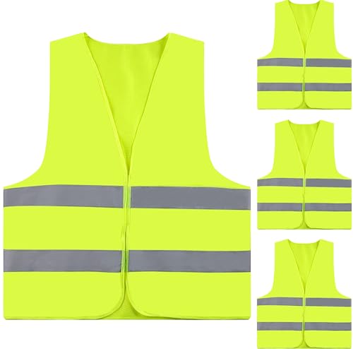 4 Pack Hi Vis Vests, Yellow Hi Vis Jackets, High Vis Jackets with 2 Fluorescent Bands, Standard Size High Visibility Vest Car Driving Vest for Man And Women