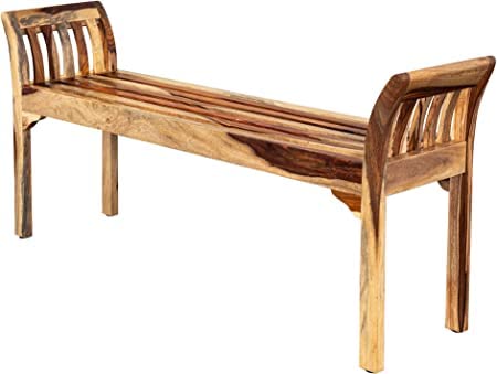 Solid Sheesham Wood 2 Seater Bench for Living Room | Wooden Dining Bench Without Cushion for Home | Patio Outdoor & Balcony Seating Furniture | Rosewood, Honey Finish | Assembly Required