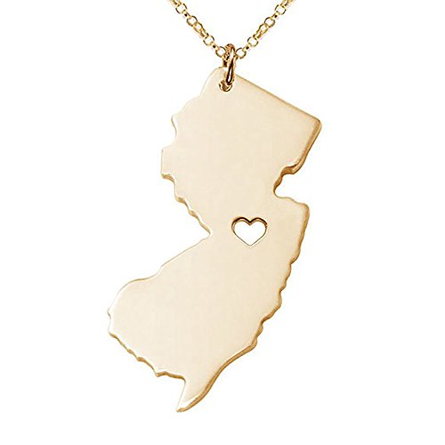 Meiligo 18K Gold Silver Country Map Charm Pendant New Jersey State Map Necklace Jewelry (Gold)
