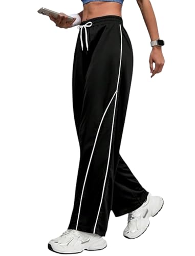 Image of Paralians Women's Polyester Straight Fit Track Pants with Contrast Side Piping | Elastic Waist Comfortable Sports & Casual Wear Bottoms