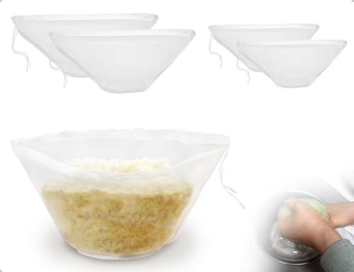 AOYEGIC Bolsas para leche de frutos secos 4 piezas, colador reutilizable de malla fina, bolsa de filtro de nailon lavable con cordón, ideal para queso, café y zumo de fruta (forma de tazón)