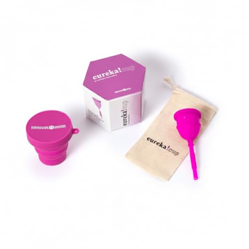 Eureka! Cup   Copa Menstrual Vaciable con Esterilizador Plegable | Silicona Médica Reutilizable | Alternativa Cómoda y Ecológica a Tampones | 3 Tallas (Mediana)