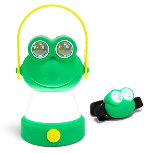 Outdoor Equipment LED Camping Lantern & Headlamp Set for Kids, Battery Powered Night Light, Theme Gift for Children\'s Day, Birthday, Lightweight Tent Lamp for Children (Frog Set)