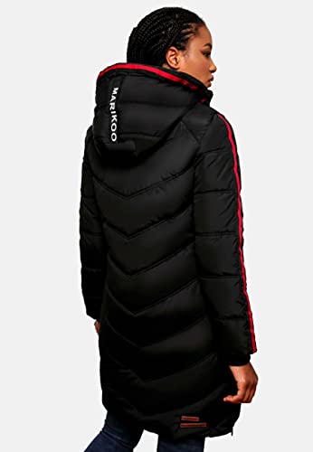 MARIKOO Damen Wintermantel Warmer Steppmantel lang mit Verstellbarer Kapuze Armasa Schwarz Gr. XL