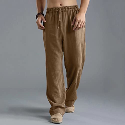 Mens Linen Sweatpants Drawstring Elastic Waist Casual Trendy Lightweight Pants Athletic Joggers Trousers with Pockets2