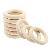 6PCS 2.2 Inch Wooden Rings for Macrame, 55mm Diameter Unfinished Natural Wood Rings for Jewelry Making and DIY Crafts, Smooth Natural Wood Rings Without Paint, Pendant Connectors