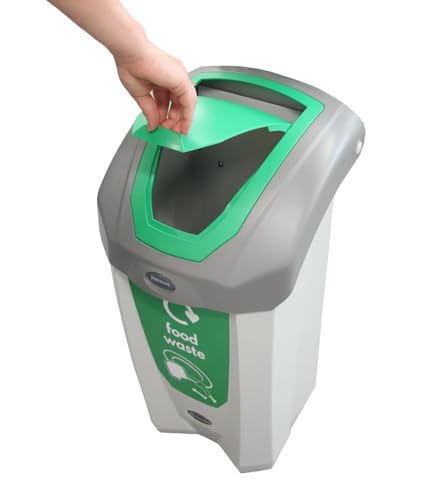 Nexus 30 General Waste Bin (Grey, Black & White) – Plastic Bin for Non-Recyclable Waste – Compact 30-Litre General Waste Container – Flip Lid