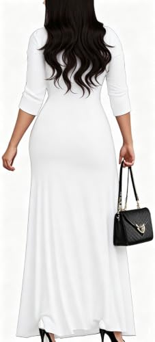 Image of CaniBtr Maxi Dresses for Women Plus Size 3 /4 Sleeve Long Dress with Belt