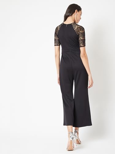 Image of Miss Chase Women's Halter Neck Sleeveless Solid Wide Leg Sequin Paneled Regular Length Jumpsuit