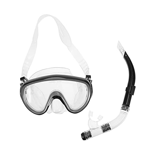 KICHOUSE Snorkeling Mask for Adults Snorkeling Equipment Dry Snorkel Mask Kit Anti-Fog Glass Comfortable Silicone Black Random