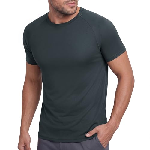 Image of BOOJO Workout Mens Shirts - Casual Black Quick Dry Moisture Wicking T-Shirts Crew Neck Short Sleeve for Gym Athletic Running