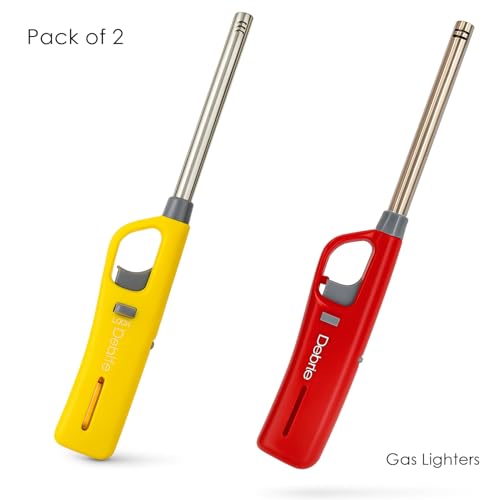 DEBIRE Steel-Plastic Kitchen Gas Lighter - Long Lasting, Refillable, Flame Adjustable Lighters | Premium Kitchen Tools Lighter for Gas Stove, Candles | 26mm, (Yellow/Red) (Pack of 2)