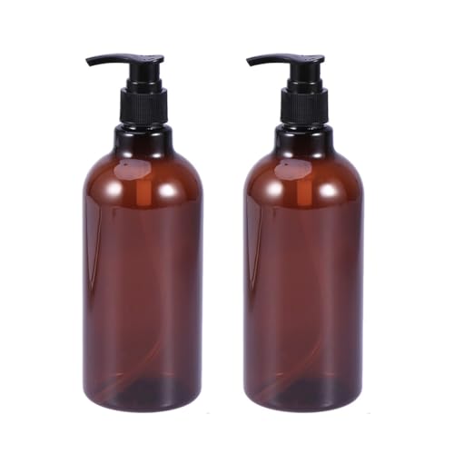 Hohopeti 2 Stück Shampoo Dispenser Flaschen mit Schraubverschluss Braune Pet Flaschen mit Farbiger Pumpe Nachfüllbare Kosmetikspender für Flüssigseife Lotion Body Wash Zufällige Farbe