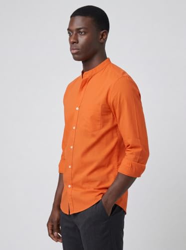 Image of Amazon Brand - INKAST Men's Cotton Blend Plain Solid Casual Shirt | Mandarin Collar | Full Sleeves | Regular Straight Fit | Office & Daily Casual Wear