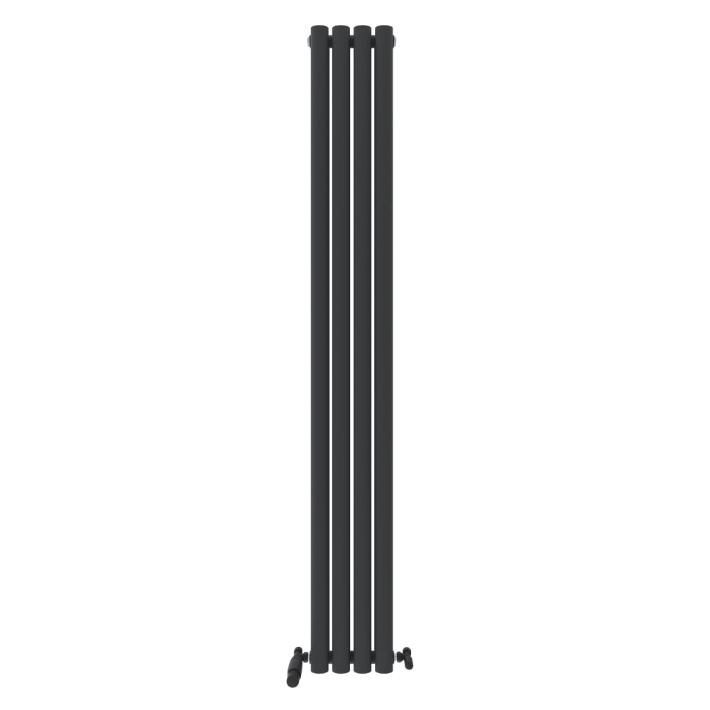iBathUK Strata Wall-Mounted Vertical Double Oval Panel Radiator, 4-Column Steel High Thermal Output Hydronic Central Heating, Designer Modern Radiator in Matt Anthracite, 1800 × 236mm