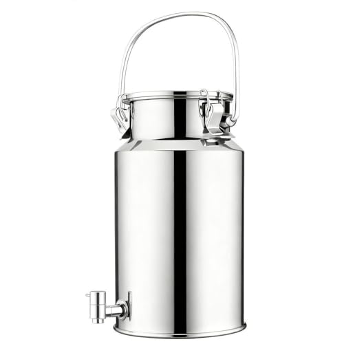 YLKJCE bidon INOX pour Huile d Olive 3/5/10/15 litres avec Robinet, Pot a Lait INOX Couvercle pour Huile Et Aliments pour Stockage(Capacity,3 Liter)