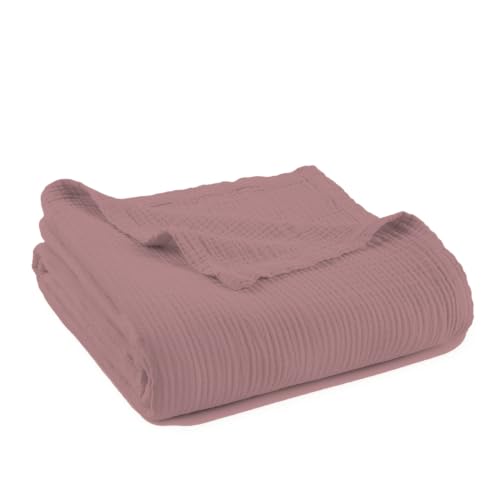 Image of 100% Cotton Organic Muslin Throw Blanket for Adults GOTS & Fairtrade Certified Organic Cotton - Couch Living Room and Bedroom Decor - 4 Layer Super Soft and Cozy (Wood Rose, King)