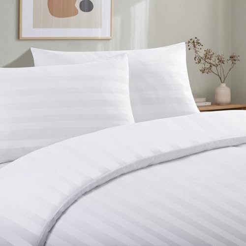 Tifschlaf White Satin Striped Bedding Double Bed, Duvet Cover Set including 2 Pillowcases, Soft Quilt Cover Duvet Set Zipped - Image 2
