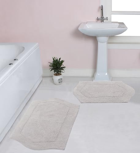 Home Weavers Waterford Collection 100% Cotton Tufted Bath Rug, Extra Soft and Absorbent Bath Rugs, Non-Slip Bath Mats, Machine Washable Bath Mats for Bathroom, 2 Piece Set, Light Gray