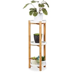 Maceteros Rinconeros Relaxdays Soporte Plantas de Interior 3 Niveles, Bambú-DM, Marrón-Blanco, 79 x 30 cm