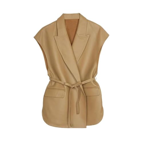 Gilet en simili cuir pour femme sans manches chic | Veste d'été ajustée col tailleur