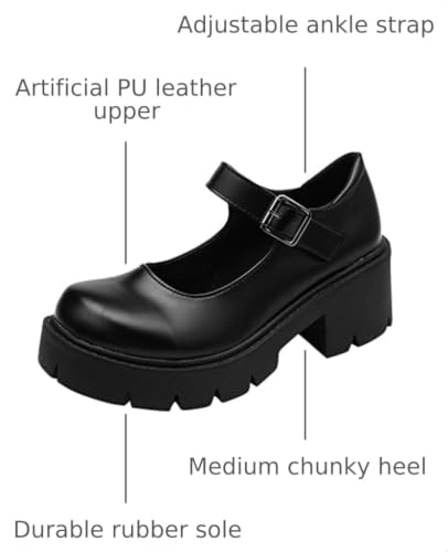 Image of Women's Platform Mary Janes Chunky Heel Ankle Strap Uniform Dress Shoes Heeled Gothic Lolita Oxfords