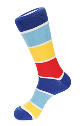 Beach StripeCrew Sock Fits Size 8 to 13 Blue/Yellow/Red