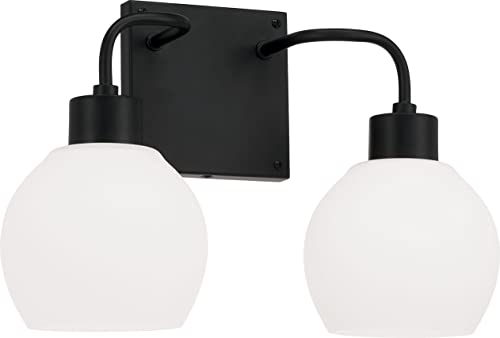 HomePlace Lighting 120021MB-540 Tanner Transitional Mid-Century White Glass Globe Vanity Light for Bathroom, 2-Light 200 Total Watts, 10