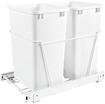 Rev-A-Shelf RV-18PB-2 S Double 35-Quart Sliding Pull Out Kitchen Cabinet Waste Bin Container, White