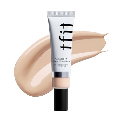 TFIT Fond de teint sérum Radiance Fit - Couverture impeccable, finition rosée, maquillage coréen longue durée, léger, 1,05 oz. (Porcelaine C01, 1,05 oz.)