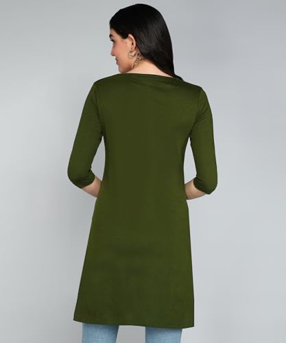 Image of FLEXIMAA Women's Cotton Plain Round Neck 3 /4 Sleeve Long Top